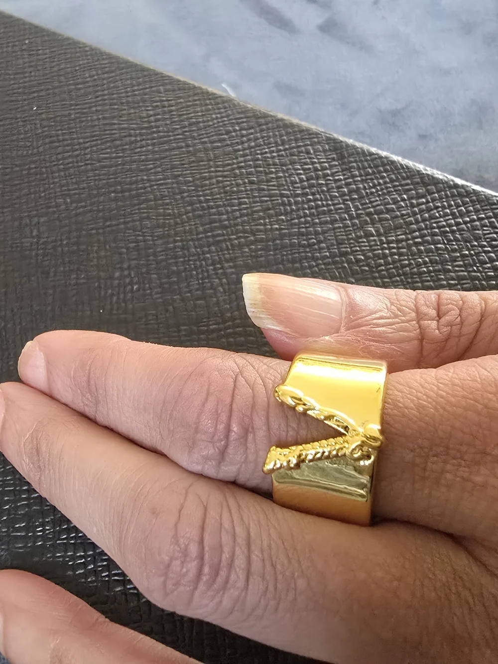 Versace Polished Gold Logo Band Ring